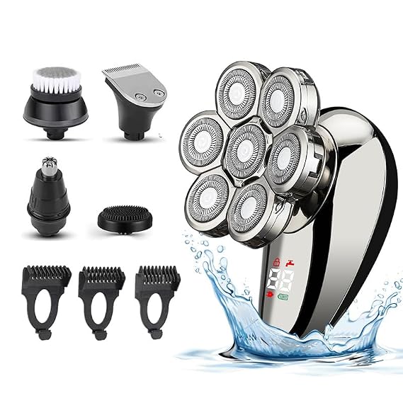 Head Shavers for Bald Men, Rechargeable Powerful Beard Hair Electric Shaver For Men Body Trimmer Facial Grooming Kit Electric Razor Balde Shaving Machine (Color : Silver)