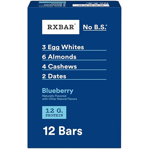RXBAR Protein Bars, 12g Protein, Gluten Free Snacks, Blueberry, 22oz Box (12 Bars)