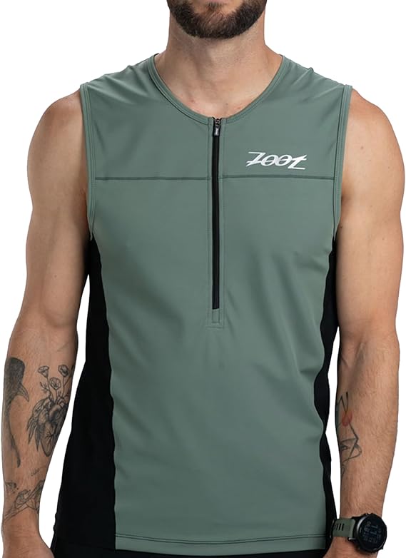 Zoot Mens Core Tri Tank, Performance Triathlon Race Tank Top, UPF 50+ Fabric, Rear Pockets, Mesh Panels, Cam Lock Zipper