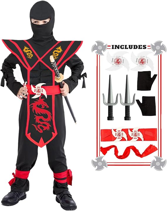 Kids Ninja Costume Set Halloween Ninja Cosplay Costumes with Halloween Ninjas Accessories for Boys Dress up