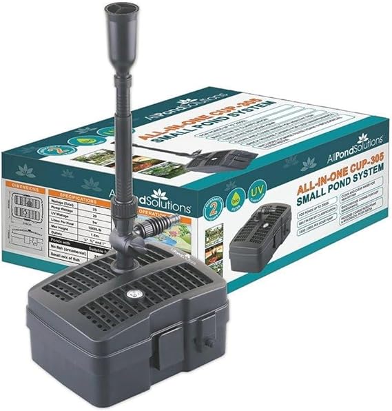 AllPondSolutions CUP-305-2000L/H All in One Pond Pump Filter with Fountain and 5w UV Steriliser, Clear Water Algae Control for Ponds up to 2000L