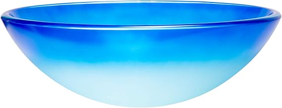 Eden Bath Blue Cloud Frosted Round Glass Sink Bowl Bathroom Vessel Sink for Vanity Top