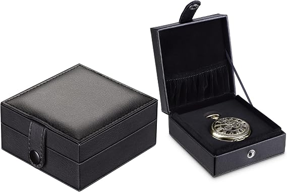 SIBOSUN Luxury PU Leather Pocket Watch Box Display Case Storage Case Black Pocket Watches Gift Box Jewelry Organizer for Men Women Gifts Box