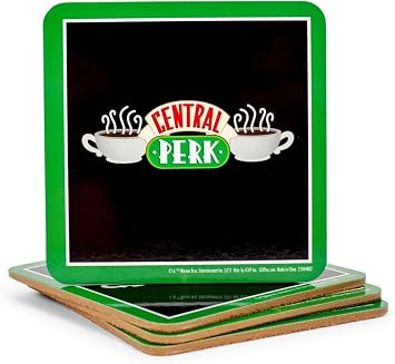 Friends Central Perk Coffee Shop Logo Absorbent Cork Coasters for Drinks, Set of 4 | Tabletop Protection for Home Kitchen, Dining Room Table | Coffee Table Decor, Barware Accessories | Novelty Gifts
