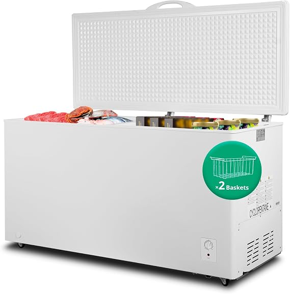 SMETA Chest Freezer 22.5 Cubic Feet Deep Freezer with 2 Baskets, Energy Efficient Freezer Chest Large Capacity Freezer Chest for Kitchen, Home, Basement, Garage Ready Chest Freezer with Wheels, White