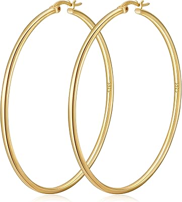 Gifts for Her 2mm Thin Large S925 Sterling Silver Hoop Earrings for Women Hypoallergenic Big Hoop Non Tarnish Earrings Lightweight 203040506070mm