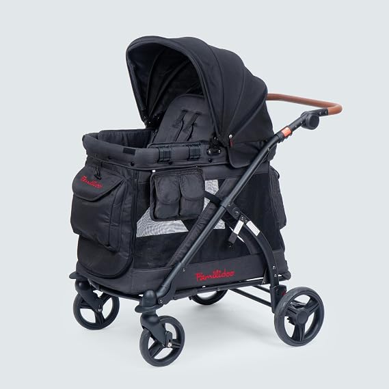 Familidoo MJ01 Stroller Wagon with Removable Bassinet & Seat, Snack Tray Included, Zippered Front and Rear Doors, Mesh Ventilated Panels (Black)