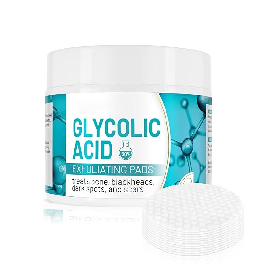 Glycolic Acid Pads 30%, Exfoliates Surface Skin and Reduces Fine Lines and Wrinkles, 50Pads