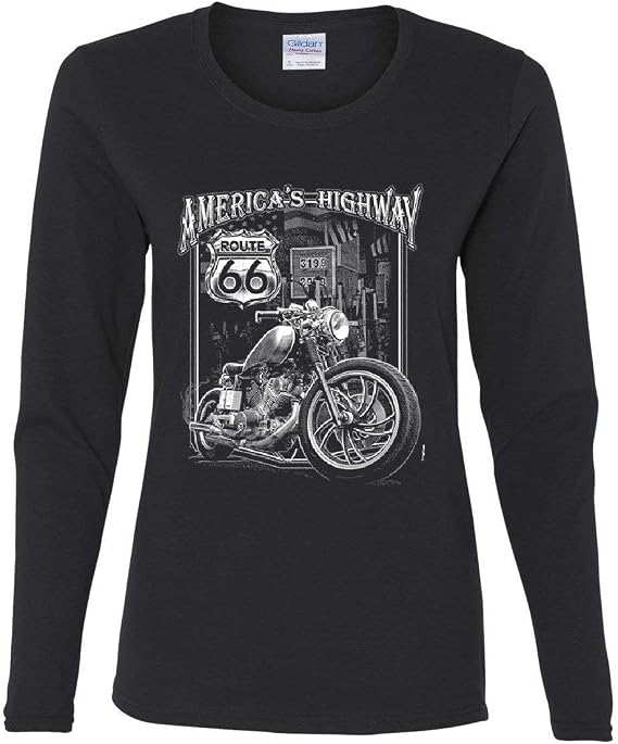 America's Highway Women's Long Sleeve Tee Route 66 MC Motorcycle Chopper Bobber