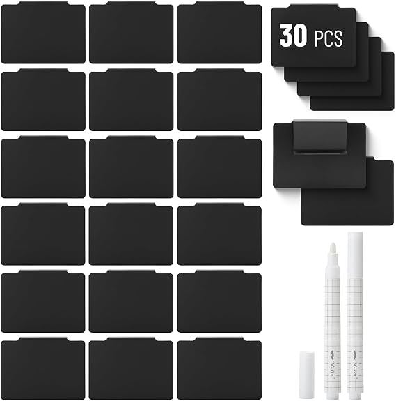 Mr. Pen- Basket Labels Clip On Set, 32 pcs | 30 Removable Bin Labels Basket Tags for Storage Bins With 2 White Chalk Markers for Organization