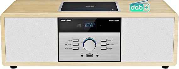 DAB Radio Stereo System, Vintage Wooden Hi-Fi Music System with CD Player, Bluetooth, DAB+/FM Radio, USB/AUX Input, Remote Control, Compact Radio & Stereo