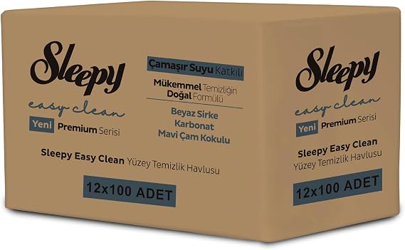 Sleepy Easy Clean Premium Çamaşır Suyu Katkılı Yüzey Temizlik Havlusu Mendili 12x100 (1200 Yaprak)
