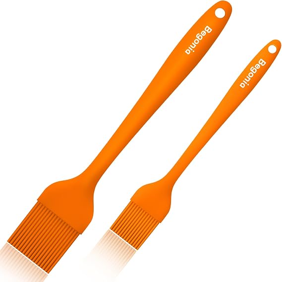 Begonia Silicone Kitchen Brush, 2pcs 10+8 inch Basting Brush (Orange)