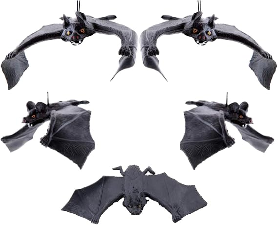 AKOAK Very Ugly Rubber Bat, Halloween Decoration Prank Toy Simulation Hanging Bat,Pack of 5