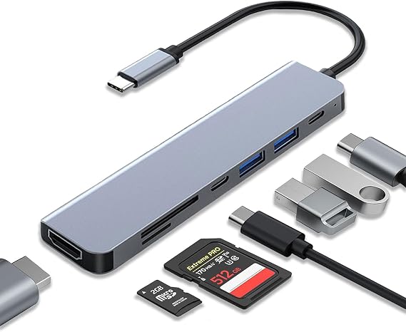USB C Hub,7 in 1 USB C to 4K@60HZ HDMI Multiport Adapter, 2*USB 3.0 Ports,Type-C,SD/TF Card Reader, 100W PD, Desigend for iPhone/MacBook/Ipad/Laptop/Tablet and Other Type C Devices