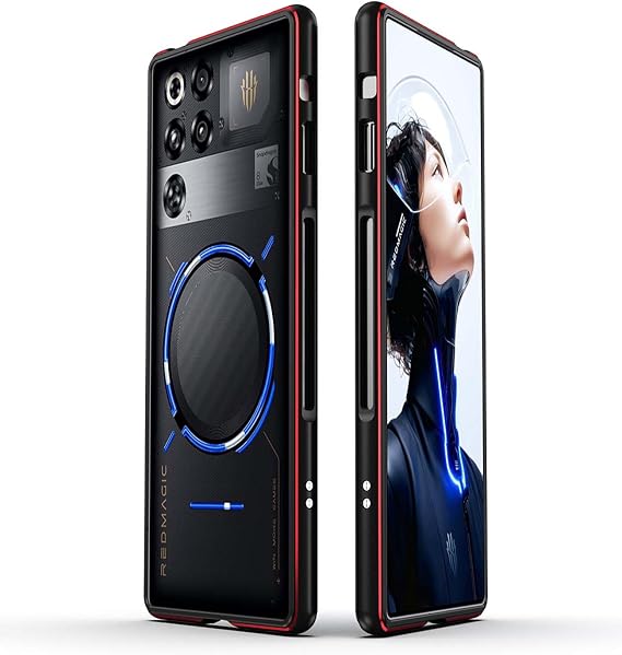 RedMagic 11 Pro / 11 Pro+用ケース – メタルフレームゲーミングフォンケース、耐衝撃放熱バンパー、落下防止スクラッチ耐性アルミニウム合金保護カバーブラック+レッド