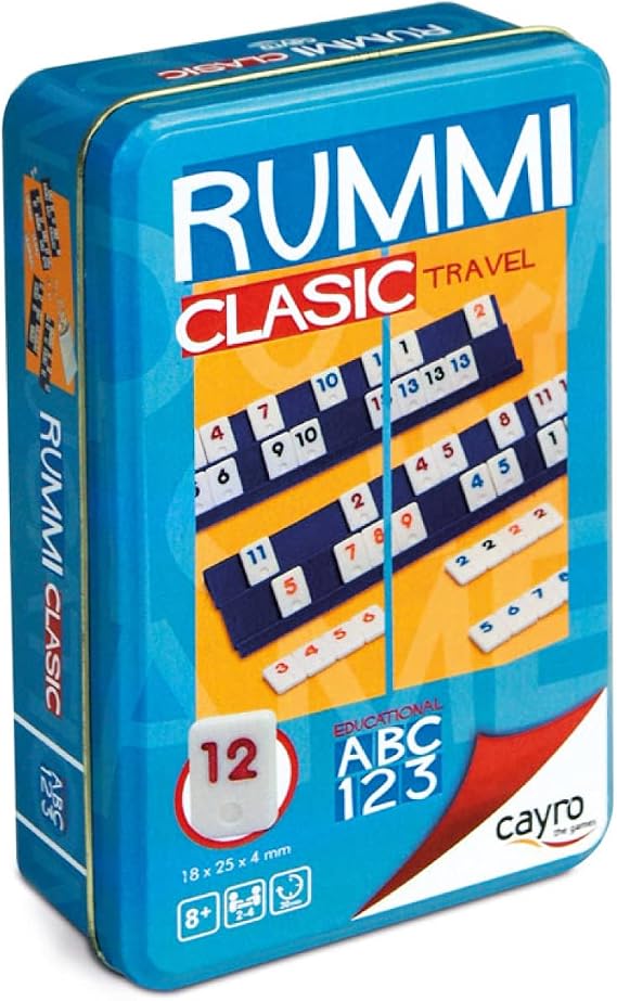 Cayro Rummi - Ages 8+ Classic Model - Fun Board Game - for Children and Adults - Travel Edition in Metal Box - Ideal for 2 to 4 Players