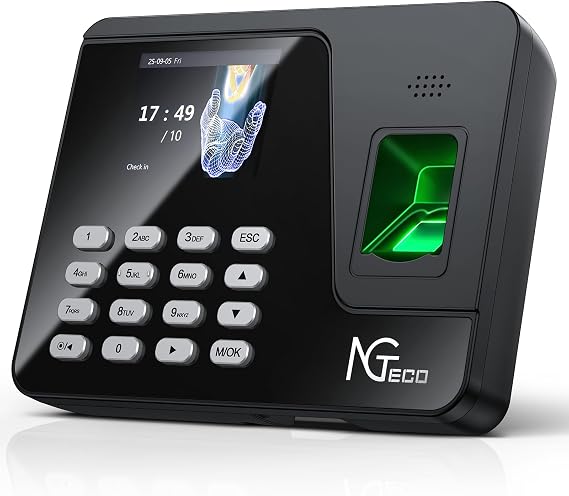 AS10 Clock in Machine for Employees, No Internet/Software Needed, Fixed Shifts Suppor, 1000 Fingerprint Capacity, Biometric & Password Attendance, Automatic Work Hour Calculation