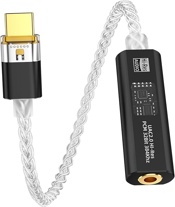USB C to 3.5mm with CX31993 & MAX97220 DAC Headphone Adapter | Portable Decoding Amp Hi-Res 32bit/384KHz Audio Dongle with Silver-Plated OCC Cable for iPhone, Android, Mac, IEMs Earphones