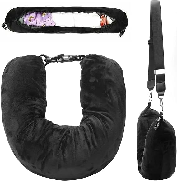 Stuffable Neck Pillow for Travel,with Adjustable Straps,Clothes for Luggage