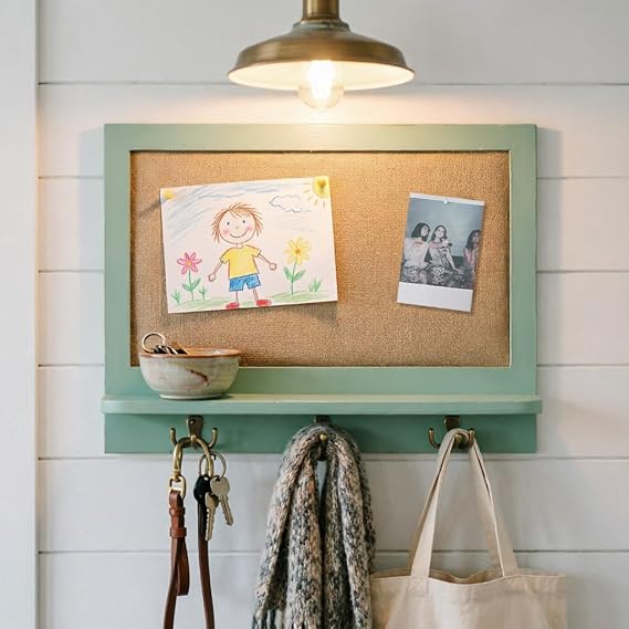 SOFE Green Framed Decorative Bulletin Board, Linen Pin Boards for Walls