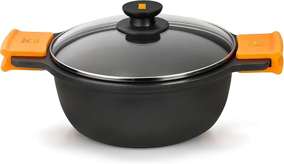 Braisogona Efficient Deep Casserole with Lid 32 cm 32 cm black suitable for all types of cookers including induction oven-safe with glass lid removable handles