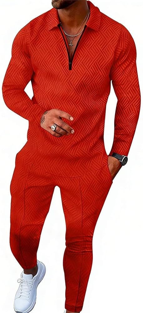 Kubsid Men's Polo Sweatsuit Sets Long Sleeve 2 Piece Outfit Fashion Jogging TrackSuit Comfy Casual Set for Men