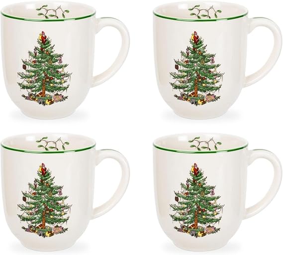 Spode Christmas Tree Christmas Tree 14 oz Cafe Mug - Set of 4