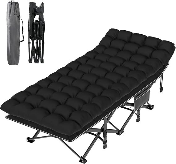 Suteck Camping Cot, Folding Camp Bed for Adults with Soft Thicker Cushion