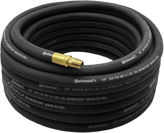 Continental 50' x 3/8" Black Rubber Air Hose 250 PSI - Made in USA