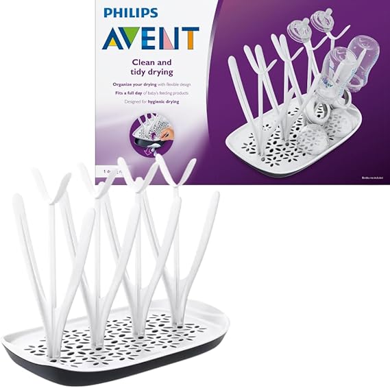 Philips Avent Baby Bottle Drying Rack, White | Fits 8 Bottles, Nipples & Accessories, Flexible Adjustable Design, Detachable Drip Tray, Dishwasher Safe, Compact, SCF149/00