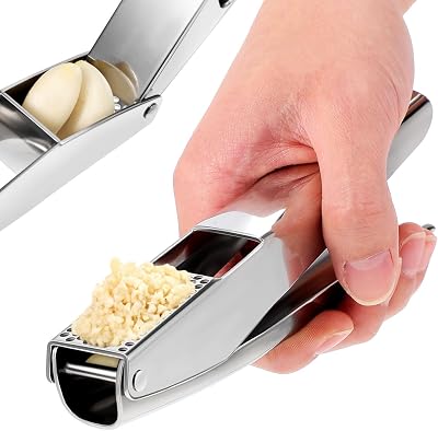 Garlic Press Stainless Steel Garlic Crusher Garlic Mincer Tool Easy Cleaning for Smash Garlic Small Food Dishwasher SafeSilver