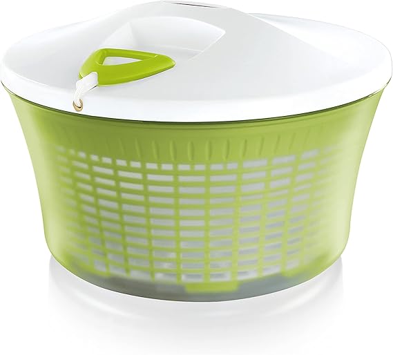 Leifheit Comfortline Signature Salad Spinner Ergonomic Left/Right-Handed Spin, Non-Slip Base, Fast Gentle Drying, Multi-Use Bowl for Serving, Durable Hygienic White Plastic Design