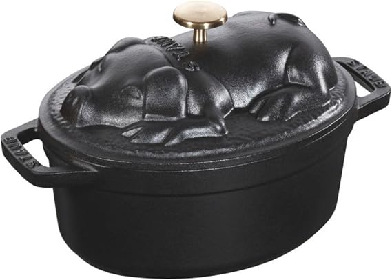 Staub La Cocotte Special Shape 40500-171 "Piggy Cocott", Black, 6.7 inches 17 cm, Two-Handed, Cast Iron Pot, IH Compatible