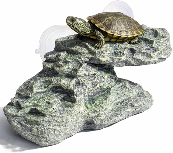 Aquatic Turtle Basking Platform, Resin Basking Rock with Suction Cups for Aquarium Wall, Floating Turtle Dock for Small Turtles