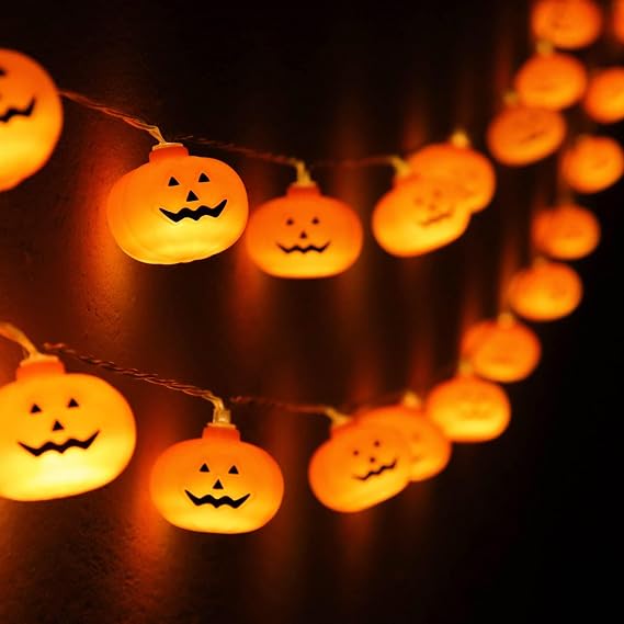 Runleo Halloween Decorations Pumpkin String Lights Battery Operated | 10 ft 20 LED, 3D Cute Waterproof Orange Jack-O-Lantern, Steady/Flickering, Twinkle Light for Indoor Outdoor Porch Party Decor