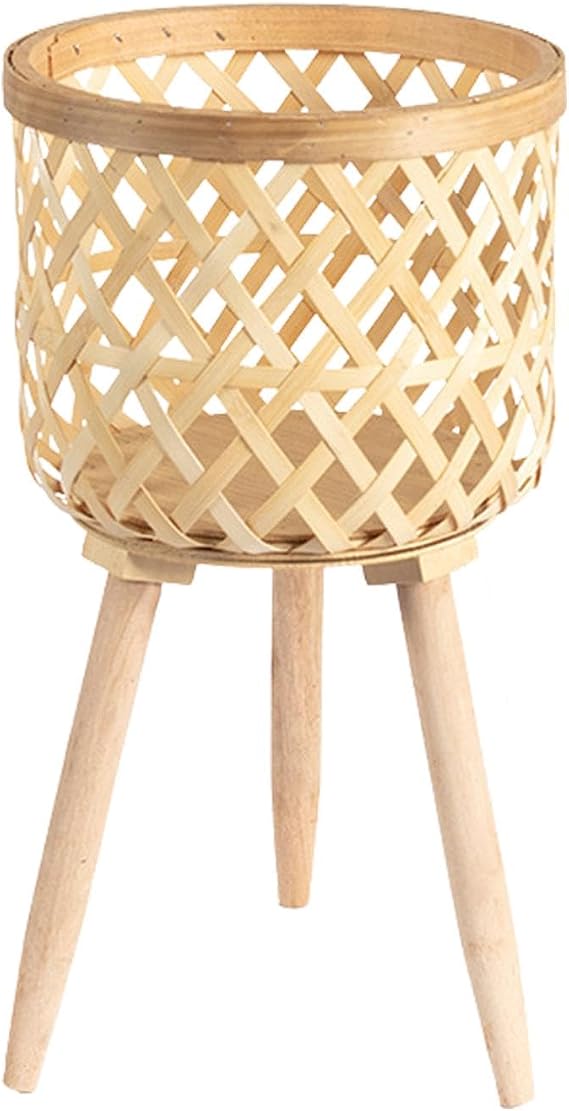 Plant Pot Stand - Plant Stand Indoor | Legs Rattan Plant Stand | Legs Rattan Basket Flower Pots | Floor Standing Flower Stand Planter | Woven Plant Pot Stand with Wooden Legs