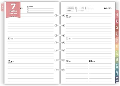 2026 Weekly & Monthly Planner Refills for A5 7-Ring Binders, Jan 2026 - Dec 2026, Forvencer 7-Hole Punched Planner Inserts with Colorful Monthly Tabs, Small Calendar Organizers, 5-34 x 8-14