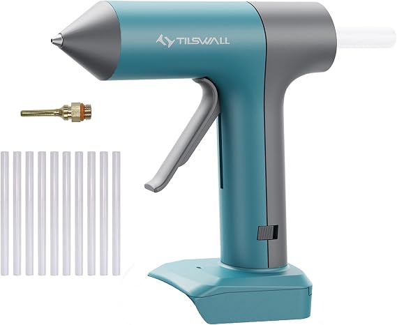 Tilswall 100W Cordless Hot Glue GunCompatible with Dewalt 18V/20V Battery(Battery Not Included), Full Size Glue Gun 90s Fast Preheating with 10PCS 0.43'' Glue Sticks for DIY Crafting and Home Repair