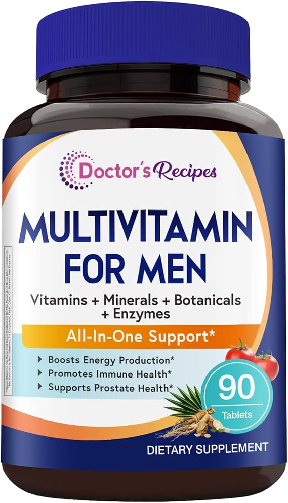 Doctor's Recipes Multivitamin for Men, Comprehensive Daily Multivitamin, Includes Lycopene, Saw Palmetto, Vitamins A, B6, B12, C, D, E, Zinc & More, Heart, Energy, Prostate & Immune Health, 90 Tablets