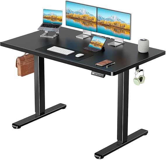 Marsail Standing Desk, Height Adjustable Desk with One-Piece Desktop, 48 x 30 inch Black Sit Stand Desk with 4 Memory Presets for Home Office & Workstations (2 Packages)