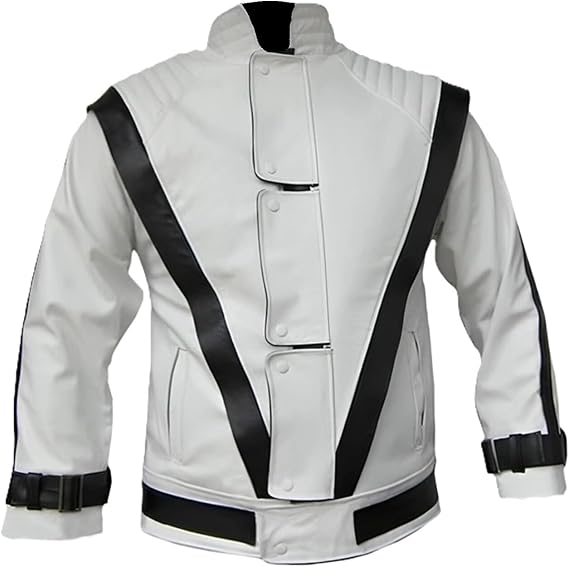 Mens MJ Thriller White Faux Leather Jacket Thrilled Concert Cosplay Halloween Costume