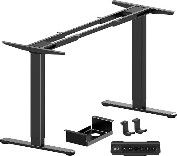 Marsail Dual Motor Standing Desk Frame, Electric Standing Desk Legs, 264 lbs Capacity, Fits Max 90″x 31.5″Desktop, 4 Memory Height Settings, Sit Stand Desk Legs with Cable Tray & 2 Hooks, Frame Only