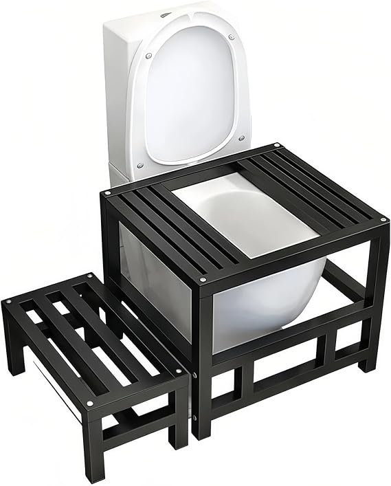 Toilet Converter Frame, Squat Toilet Transition Aid with Footstool and Anti-Slip Pads, Reinforced Arc Design for Comfortable Crouching