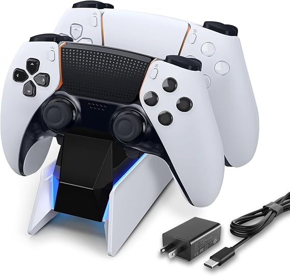 afbptek PS5 Controller Charging Station Dock, Dual Charging for Dualsense, playstation 5 Wireless Accessories with Blue LED ON/Off Automatically