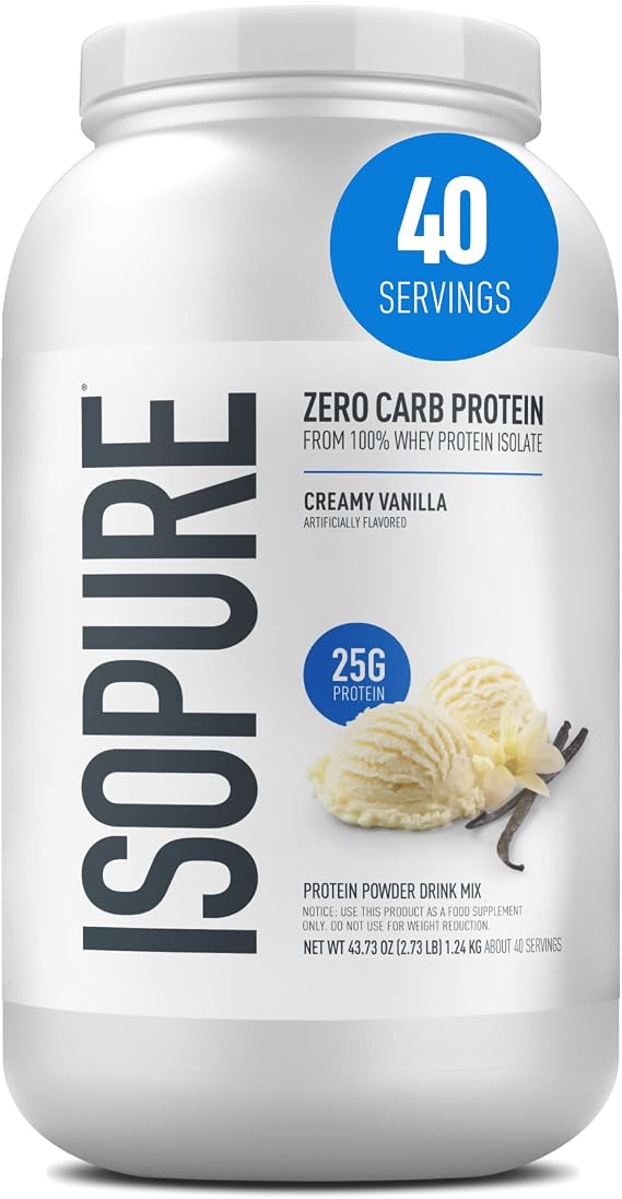 Isopure Zero Carb Whey Isolate Protein Powder, Creamy Vanilla 3 LB