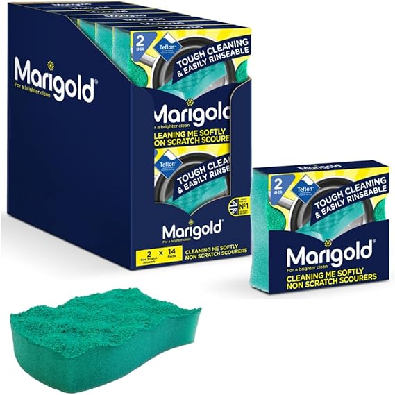 Marigold Cleaning Me Softly Non-Scratch Scourer, 14 Packs of 2 Scourers, Green, 12.6 x 2.5 x 11.5 cm