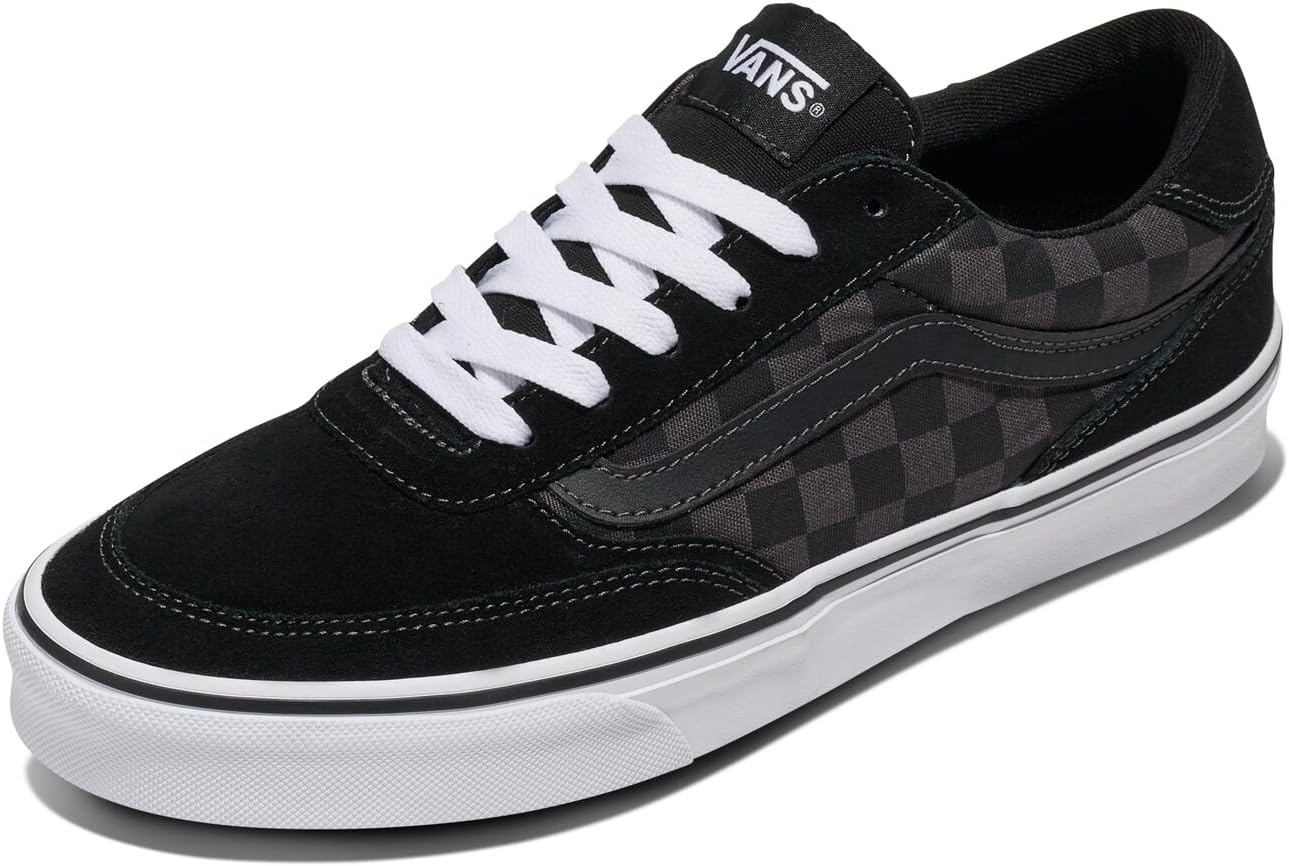 Vans Men's Brooklyn LS Sneakers Checkerboard Black and Asphalt 10.5