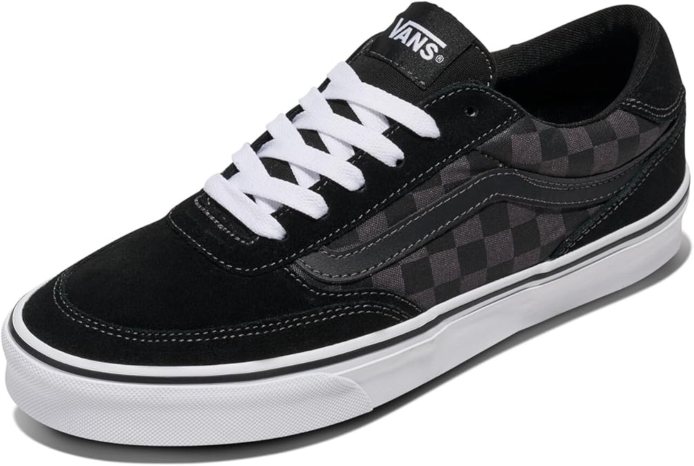 Vans Men's Brooklyn Ls Checkerboard Black and Asphalt 7 40.5