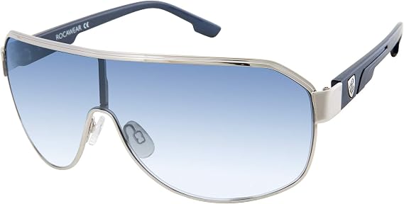 Rocawear Men's R1490 Slvbl Non-Polarized Iridium Shield Sunglasses, Silver Blue, 75 mm